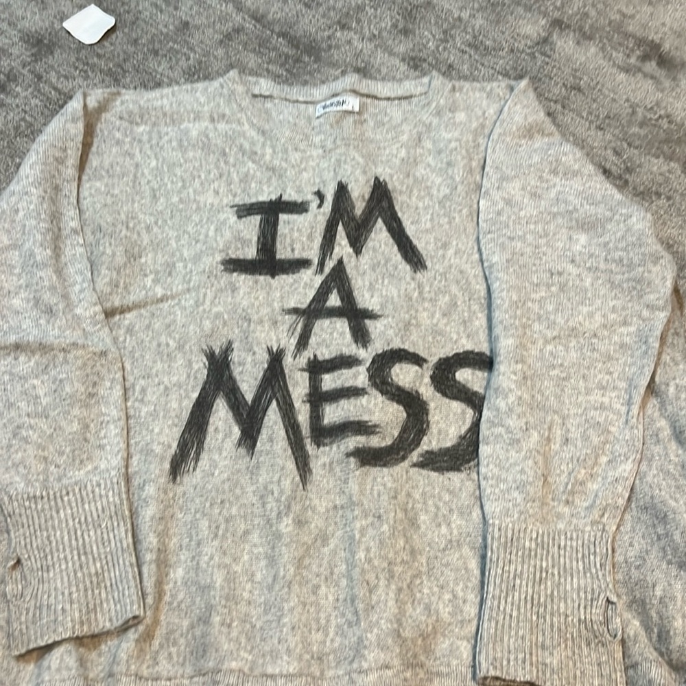 Lauren Moshi cashmere grey I’M A MESS popular sweater